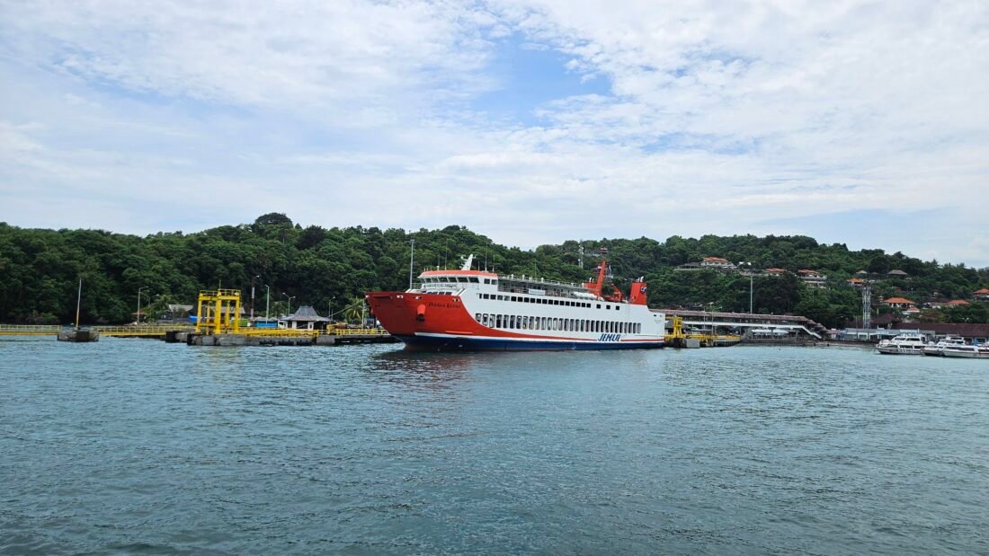 Passenger ferry at Padangbai Harbour operating routes to Lombok and Nusa Penida