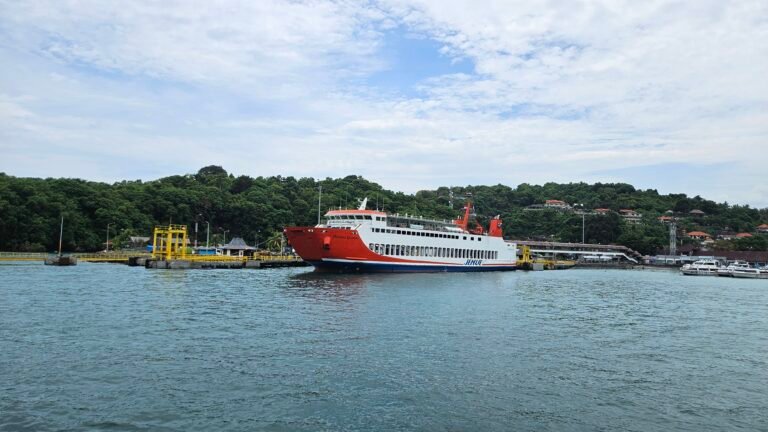 Passenger ferry at Padangbai Harbour operating routes to Lombok and Nusa Penida